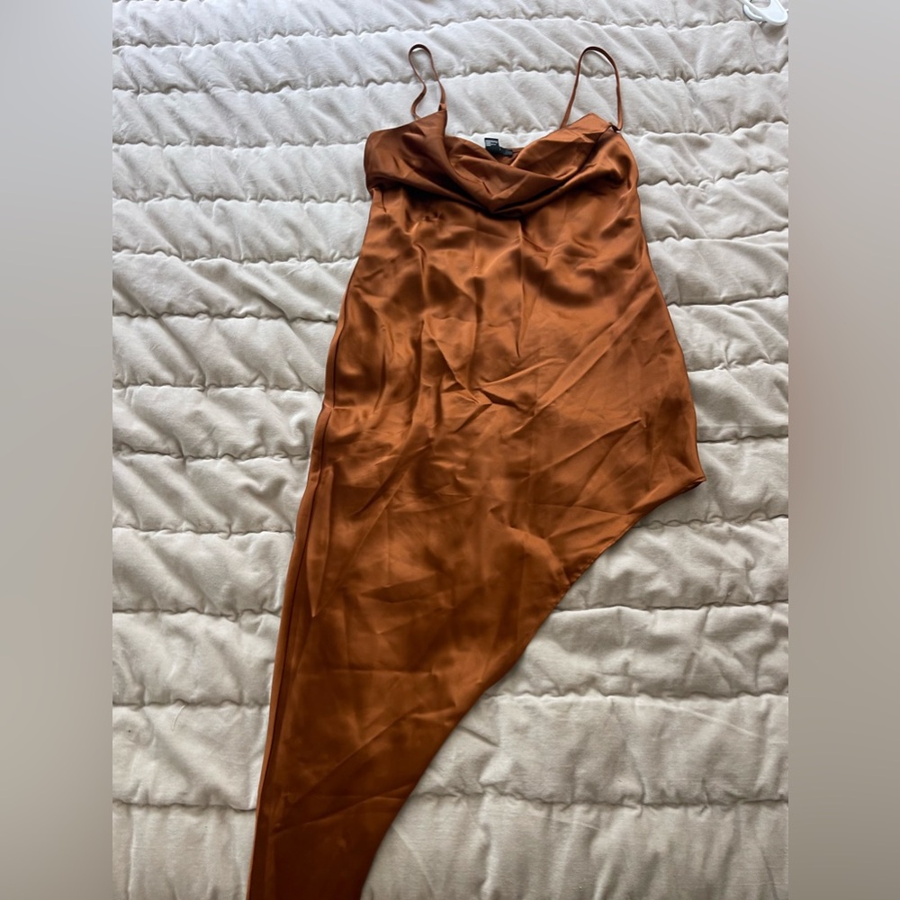 NWOT Satin Rust High Low Dress